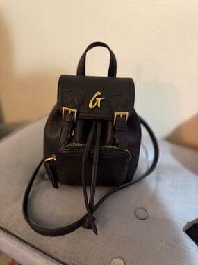 Black Mini Leather Backpack with Gold Accents - Unbranded